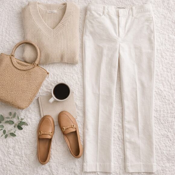 LOFT The Original Pants - LOFT Julie Pants Size 6 White Straight Leg Stretch Mid Rise